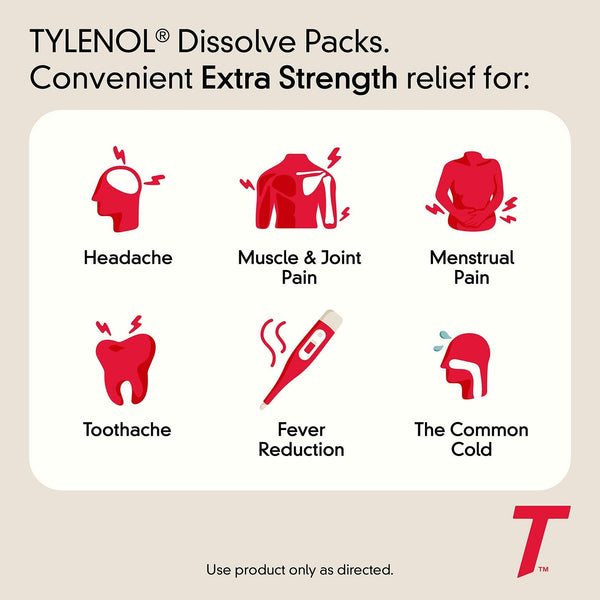 BB04/27 Tylenol Extra Strength 500mg Berry Flavor Dissolve Packs 12ct New