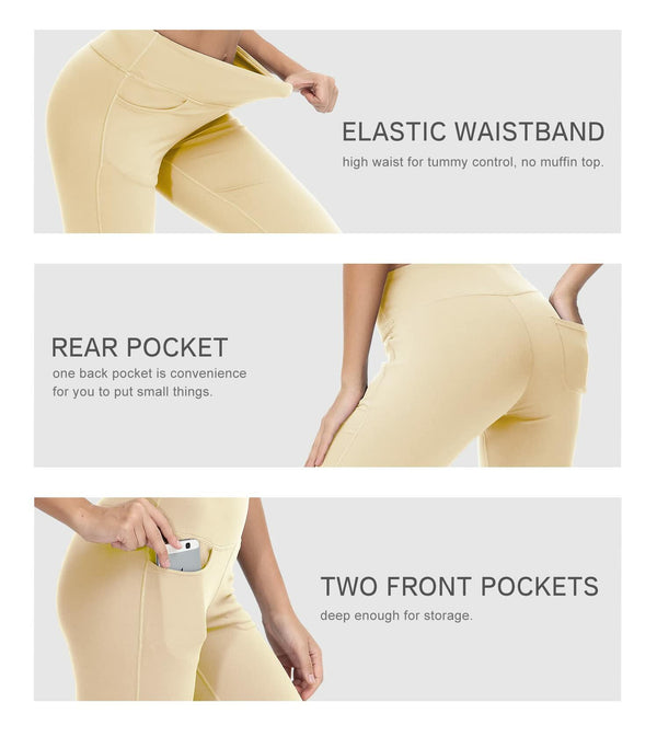 Cakulo Womens Capri Yoga Flare Pants Beige M Athletic Workout Pockets