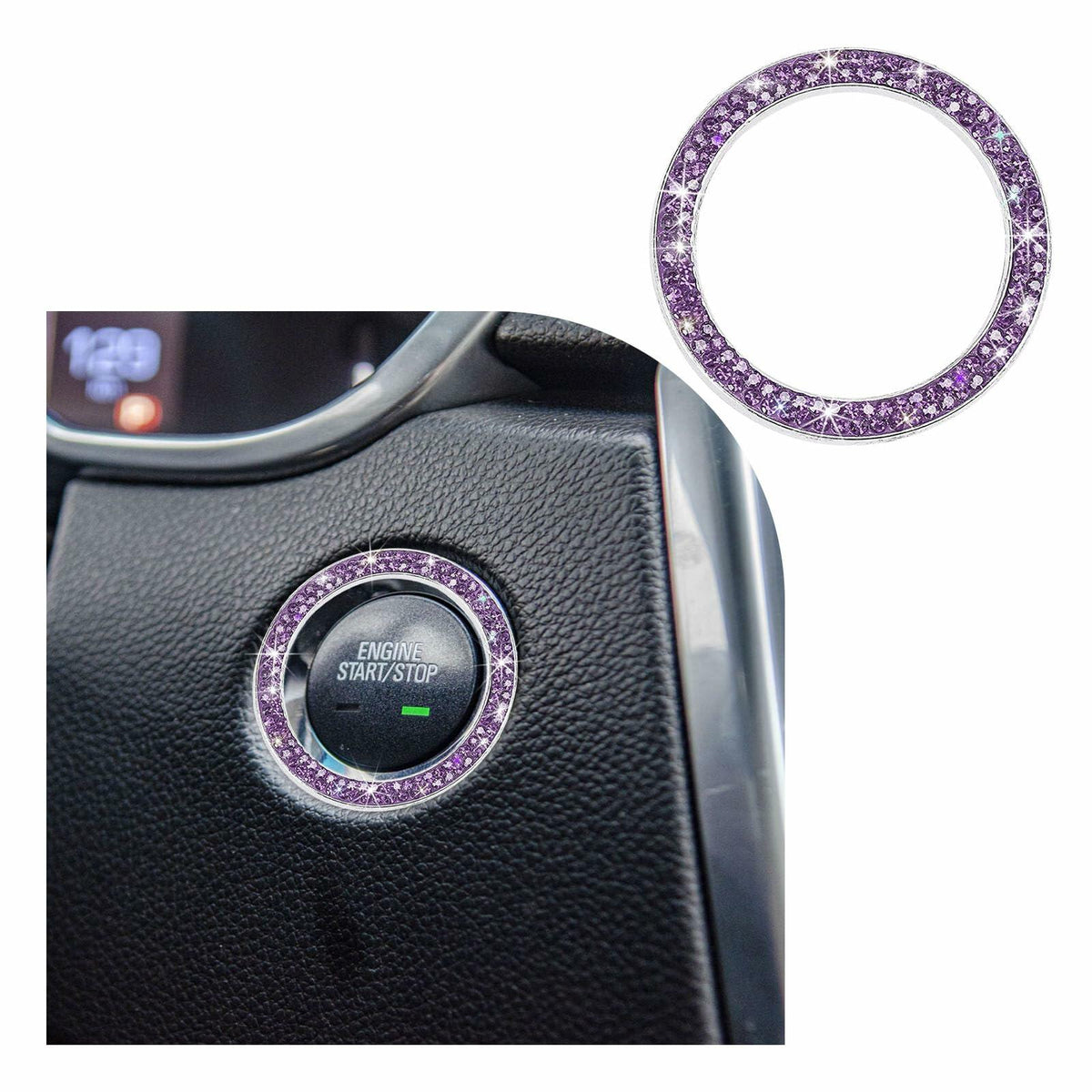 Dickno Bling Crystal Double Rhinestone Car Engine Start Stop Ring Purple 2 PCS